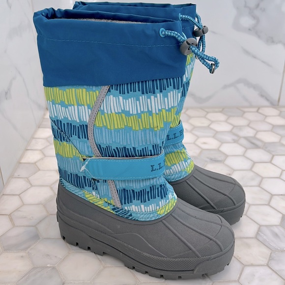 L.L. Bean Other - 🆕 NWOT L.L. BEAN NYLON  Blue & Gray Print Winter Snow Duck Boots Youth Size 1